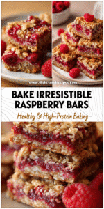 Oatmeal Raspberry Bars on a plate showing a Fresh Raspberry Breakfast Treat and Healthy Raspberry Crumble Bars.